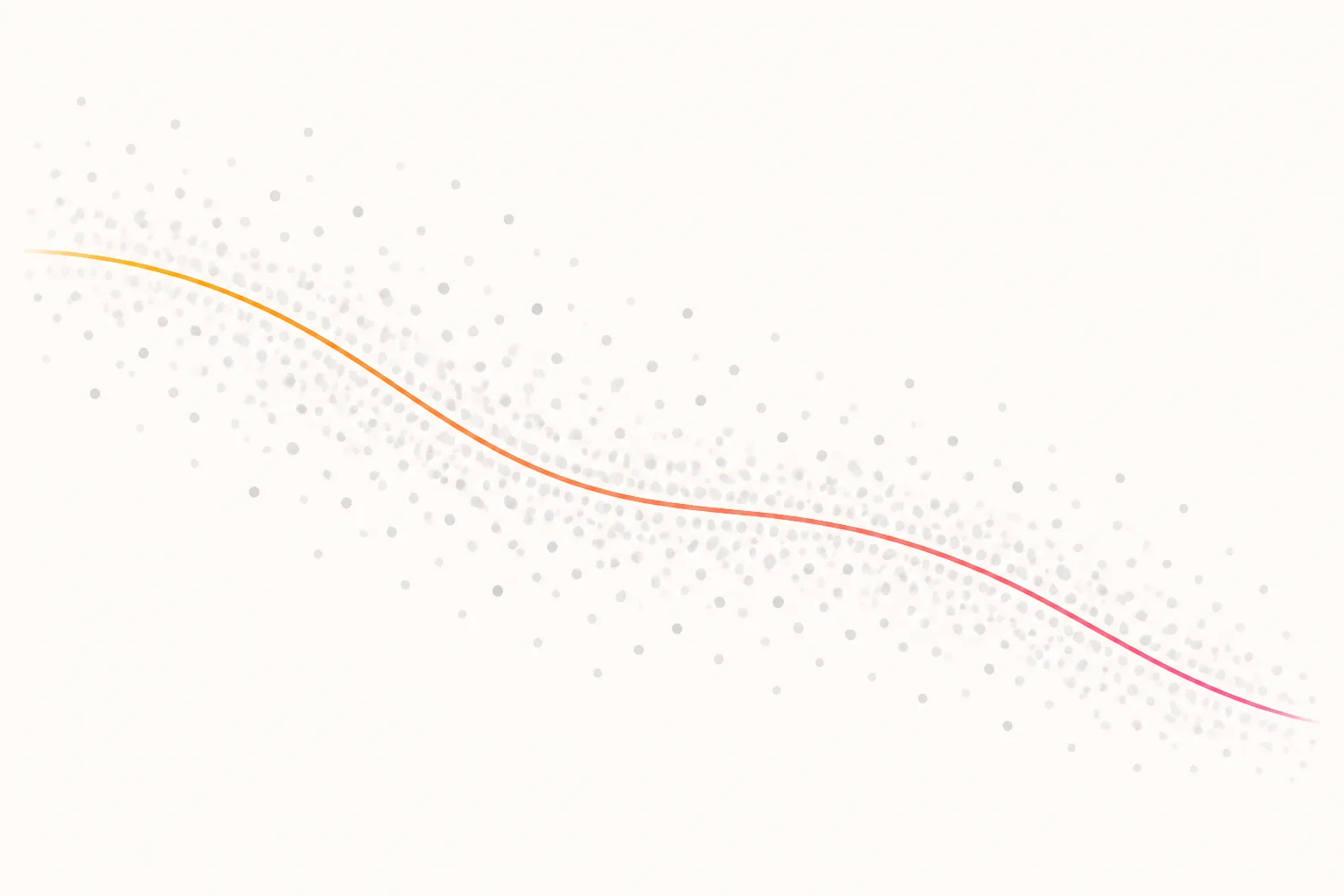 A noisy cloud of grey dots drifting downwards with one smooth orange to pink trend line running through the middle of it